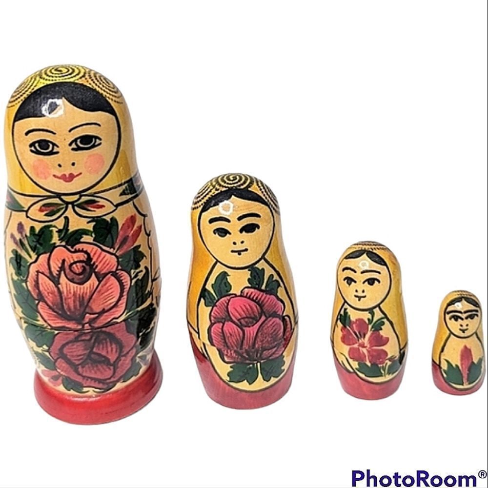 Vintage Hand Painted Russian Nesting Dolls, Set Of 4